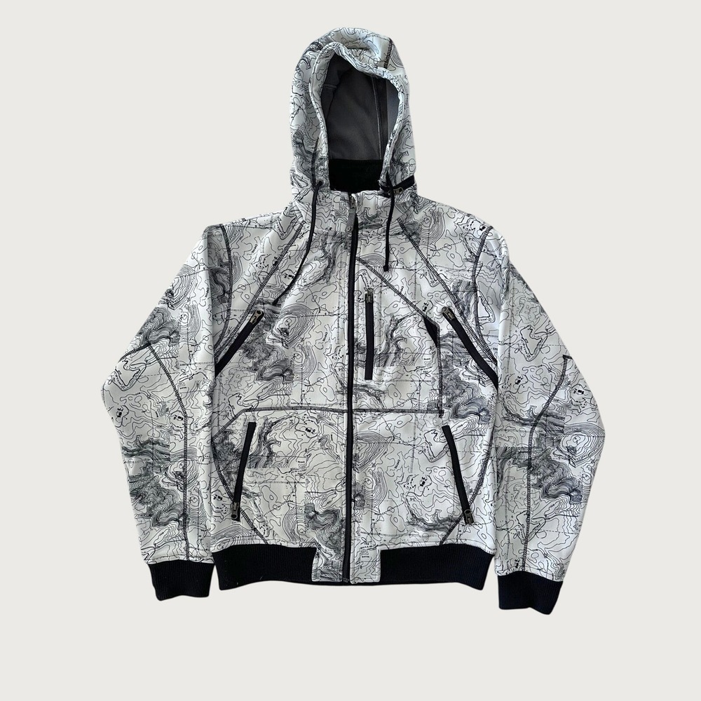 Empyre Mens Topographic Map Bonded Fleece Zip Up Hoodie Jacket White Black Large